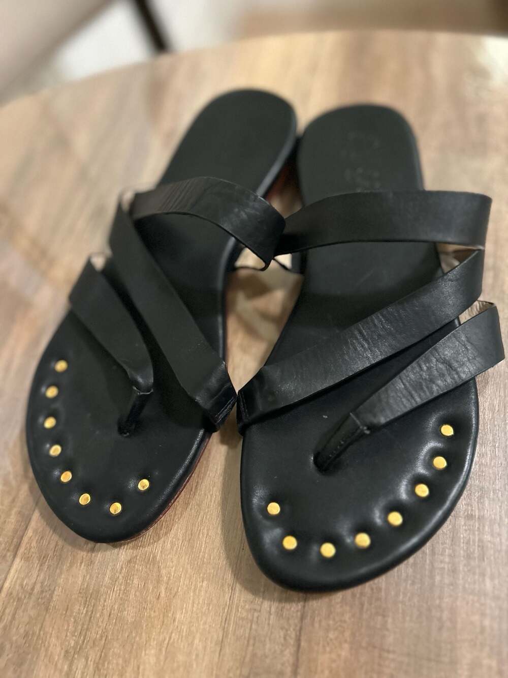Matt Bernson Black Leather Crisscross Studded Sandals
